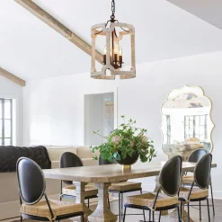 (OpenBox) Farmhouse Wood Cylinder Pendant Light
