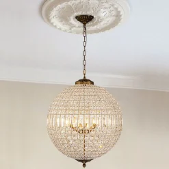 (OpenBox) French Antique Brass Crystal Globe Chandelier