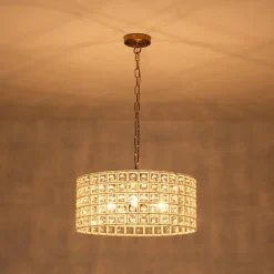 (OpenBox) French Luxury Brass Crystal Drum Cage Chandelier