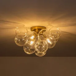 (OpenBox) 3-Light Brass Cluster Clear Glass Globe Bubble Ceiling Light