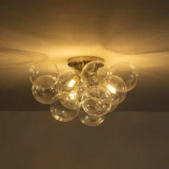 (OpenBox) 3-Light Brass Cluster Clear Glass Globe Bubble Ceiling Light
