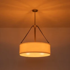 (OpenBox) 4-Light Brass White Linen Wide Drum Cage Pendant Light