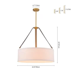 (OpenBox) 4-Light Brass White Linen Wide Drum Cage Pendant Light