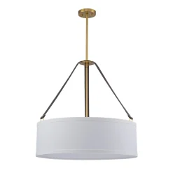 (OpenBox) 4-Light Brass White Linen Wide Drum Cage Pendant Light