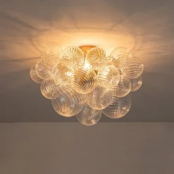 (OpenBox) 3-Light Cluster Ribbed Glass Bubble Semi Flush Chandelier