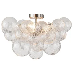 (OpenBox) 3-Light Cluster Ribbed Glass Bubble Semi Flush Chandelier