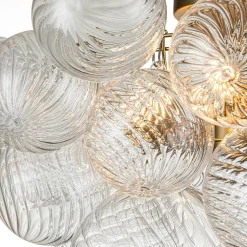 (OpenBox) 3-Light Cluster Ribbed Glass Bubble Semi Flush Chandelier