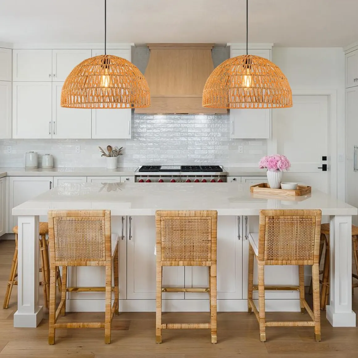 (OpenBox) 1-Light Coastal Bohemian Woven Rope Dome Pendant