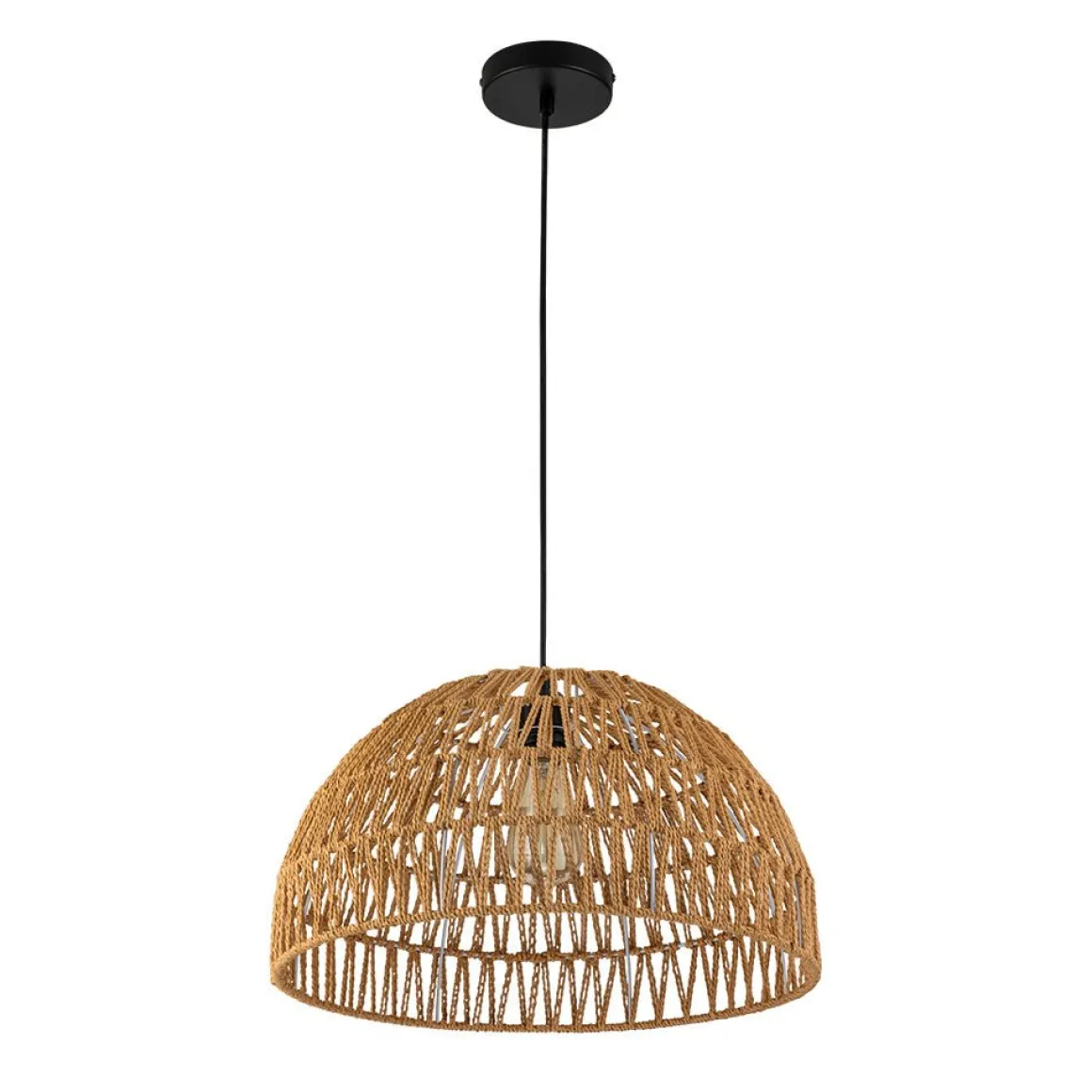 (OpenBox) 1-Light Coastal Bohemian Woven Rope Dome Pendant