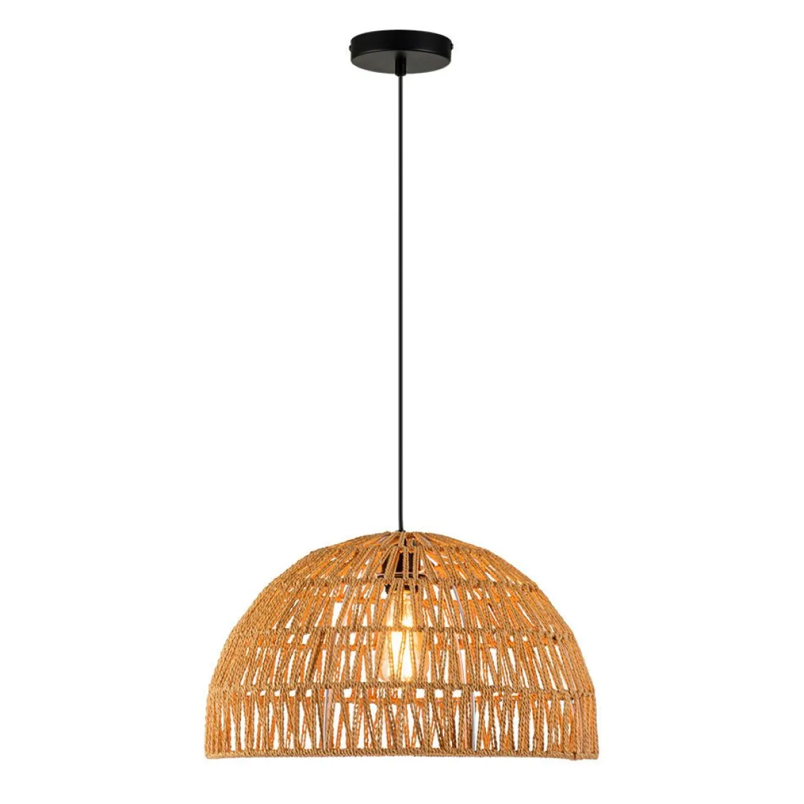 (OpenBox) 1-Light Coastal Bohemian Woven Rope Dome Pendant