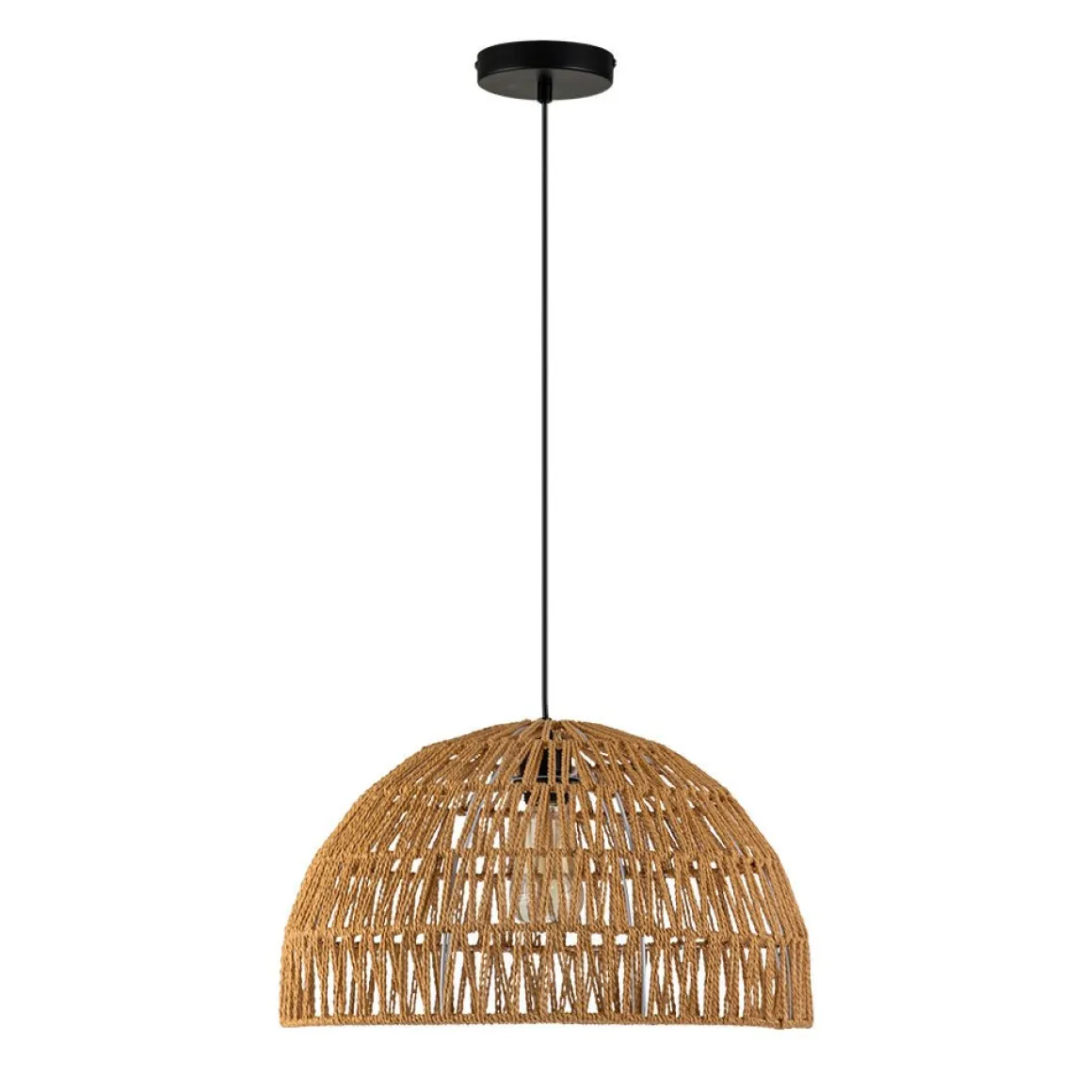(OpenBox) 1-Light Coastal Bohemian Woven Rope Dome Pendant