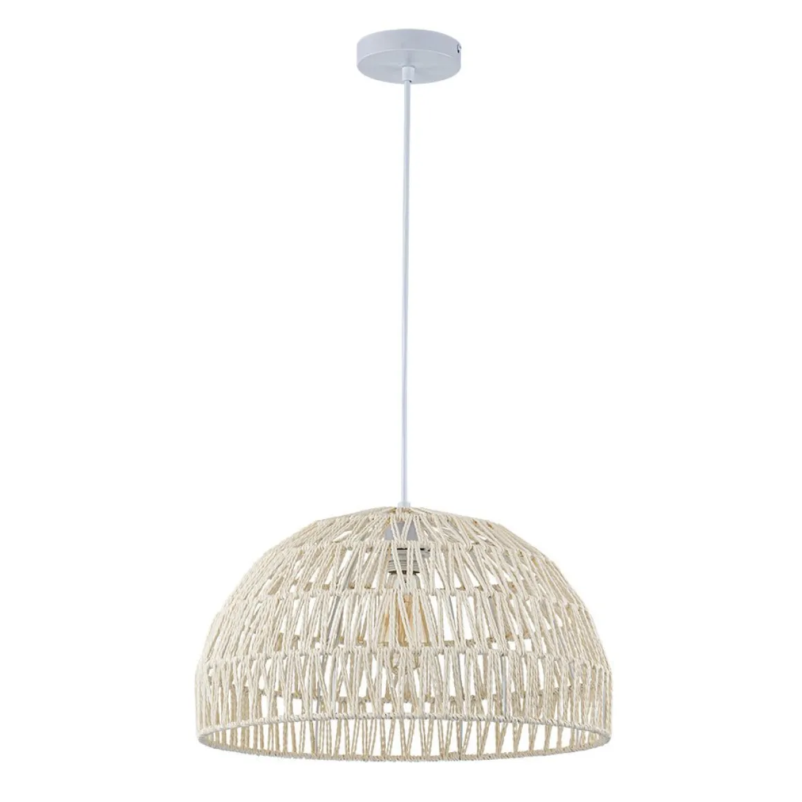 (OpenBox) 1-Light Coastal Bohemian Woven Rope Dome Pendant