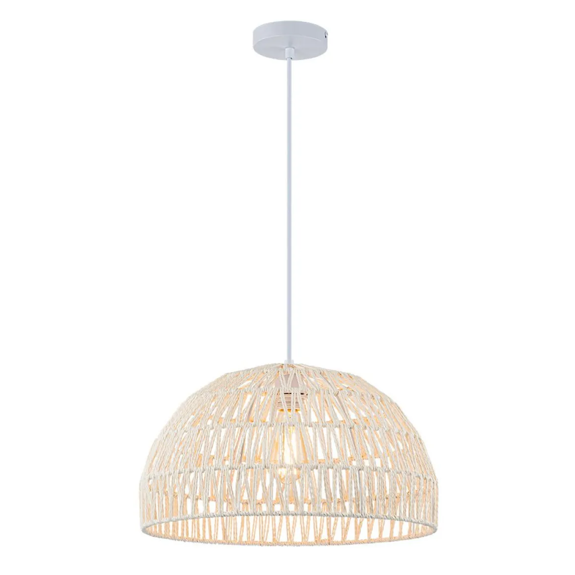 (OpenBox) 1-Light Coastal Bohemian Woven Rope Dome Pendant