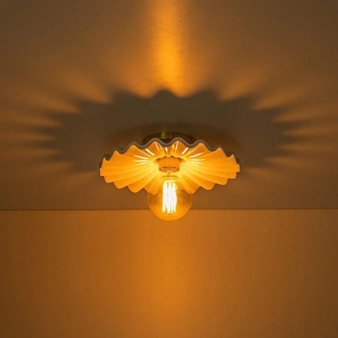 (OpenBox) 1-Light Creamy Ceramic Shade Semi Flush Mount