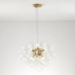 (OpenBox) 6-Light Dimmable Brass Cluster Clear Glass Bubble Sphere Chandelier