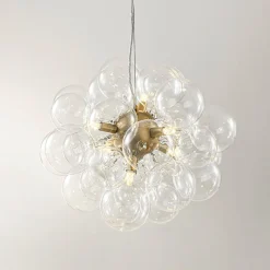 (OpenBox) 6-Light Dimmable Brass Cluster Clear Glass Bubble Sphere Chandelier