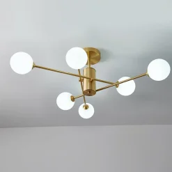 (OpenBox) 6-Light Opal Glass Globe Linear Sputnik Semi Flush
