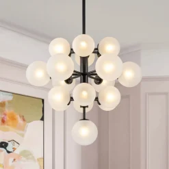 (OpenBox) Mid-Century Frosted Glass Bubble Tiered Sputnik Chandelier