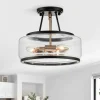 (OpenBox) Modern Farmhouse Drum Glass Semi Flush Mount