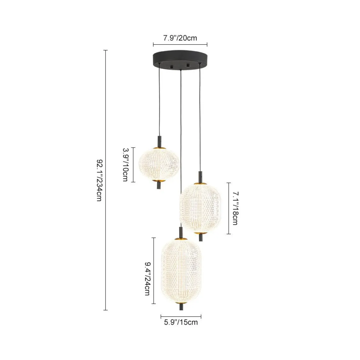 (OpenBox) Prismatic Glass Dimmable LED 3-Light Cluster Round Pendant