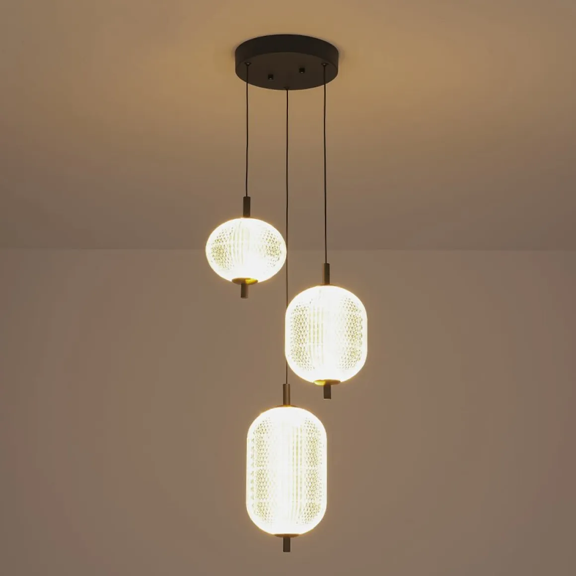 (OpenBox) Prismatic Glass Dimmable LED 3-Light Cluster Round Pendant
