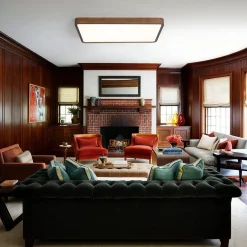 (OpenBox) Rectangle Walnut Dimmable LED Flush Mount Ceiling Light
