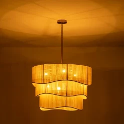 (OpenBox) 3-Tier Beige Woven Thread Drum Pendant Light