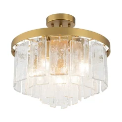 (OpenBox) Tiered Hammered Water Glass Round Semi Flush Mount