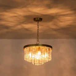 (OpenBox) Tiered Hammered Water Glass Round Semi Flush Mount