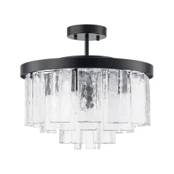 (OpenBox) Tiered Hammered Water Glass Round Semi Flush Mount