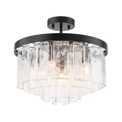 (OpenBox) Tiered Hammered Water Glass Round Semi Flush Mount