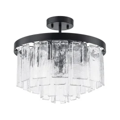 (OpenBox) Tiered Hammered Water Glass Round Semi Flush Mount