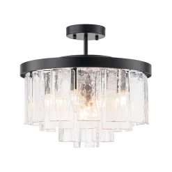 (OpenBox) Tiered Hammered Water Glass Round Semi Flush Mount