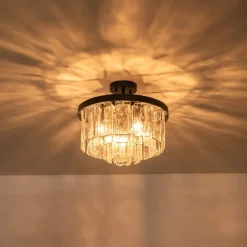 (OpenBox) Tiered Hammered Water Glass Round Semi Flush Mount