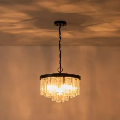 (OpenBox) Tiered Hammered Water Glass Round Semi Flush Mount