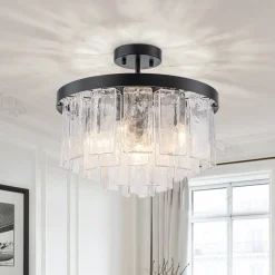 (OpenBox) Tiered Hammered Water Glass Round Semi Flush Mount