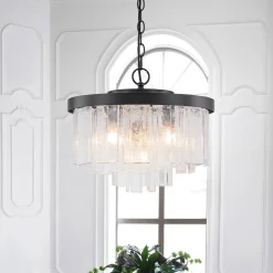 (OpenBox) Tiered Hammered Water Glass Round Semi Flush Mount