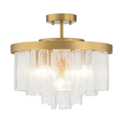 (OpenBox) Tiered Hammered Water Glass Round Semi Flush Mount
