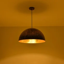 Oversized Antique Dark Rust Iron Dome Pendant Light