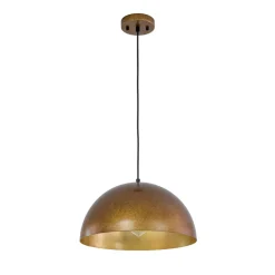 Oversized Antique Dark Rust Iron Dome Pendant Light