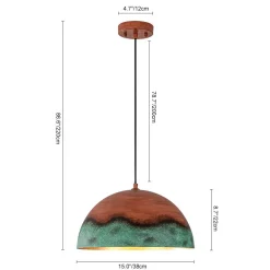 Oversized Industrial Copper Patina Metal Dome Pendant Light