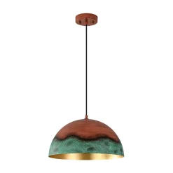 Oversized Industrial Copper Patina Metal Dome Pendant Light