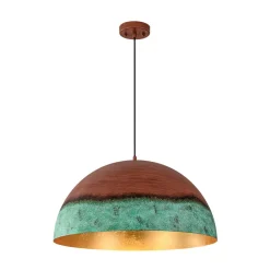 Oversized Industrial Copper Patina Metal Dome Pendant Light