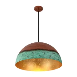 Oversized Industrial Copper Patina Metal Dome Pendant Light