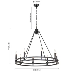 Oversized Vintage Black Candle Style Wagon Wheel Chandelier