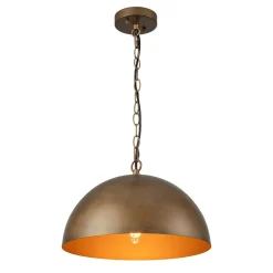 Oversized Vintage Bronze Metal Dome Pendant Light