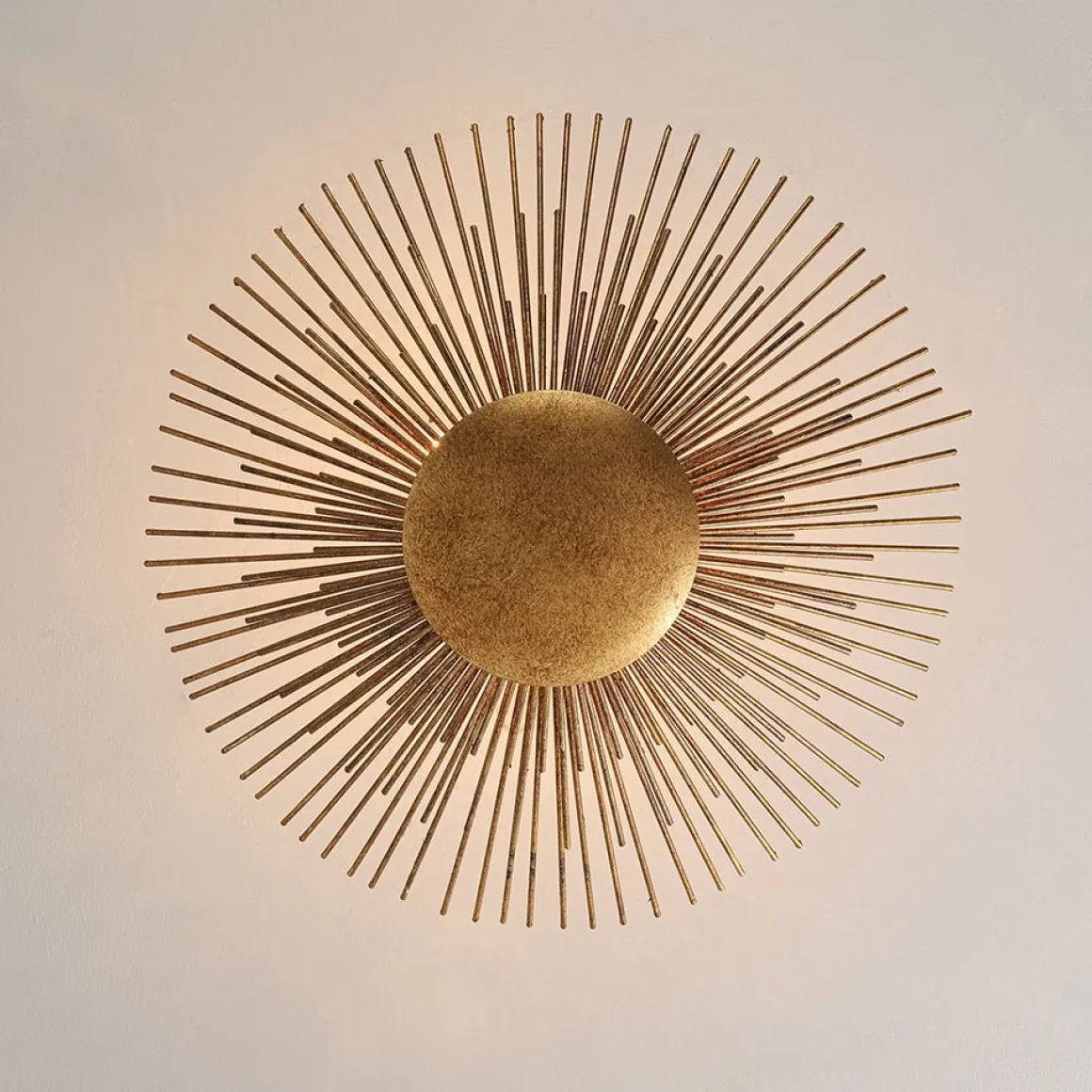 Radiant Antique Gild Gold Foiled Sunburst Round Semi Flush Mount