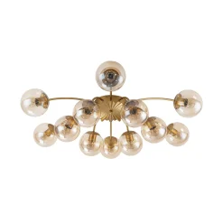 Retro Bloom 12-Light Amber Glass Bubble Semi Flush Chandelier