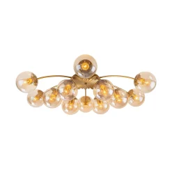 Retro Bloom 12-Light Amber Glass Bubble Semi Flush Chandelier