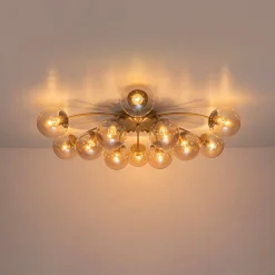 Retro Bloom 12-Light Amber Glass Bubble Semi Flush Chandelier